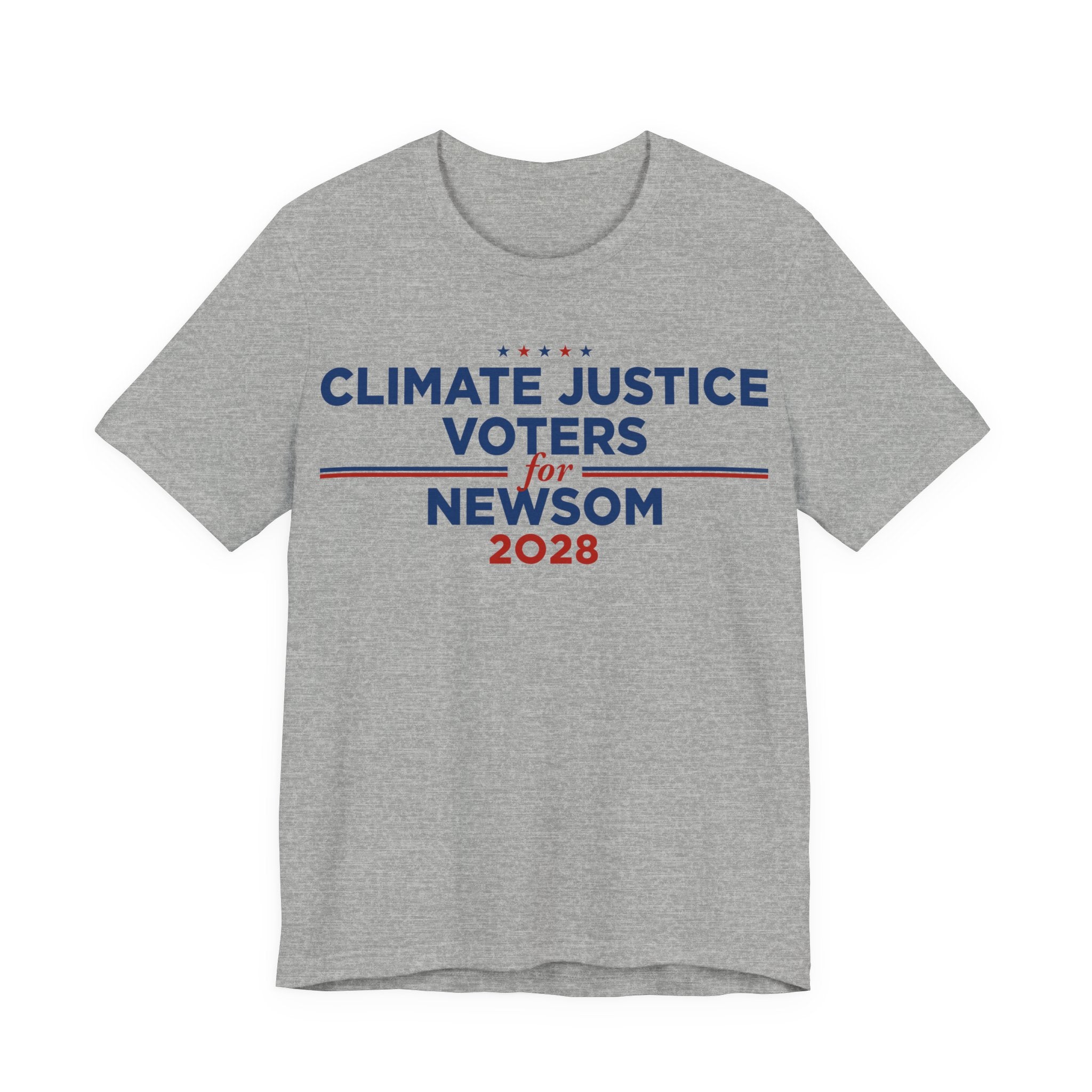 Climate Justice Voters for Newsom 2028 T-Shirt | Bella+Canvas 3001 Political Graphic Tee