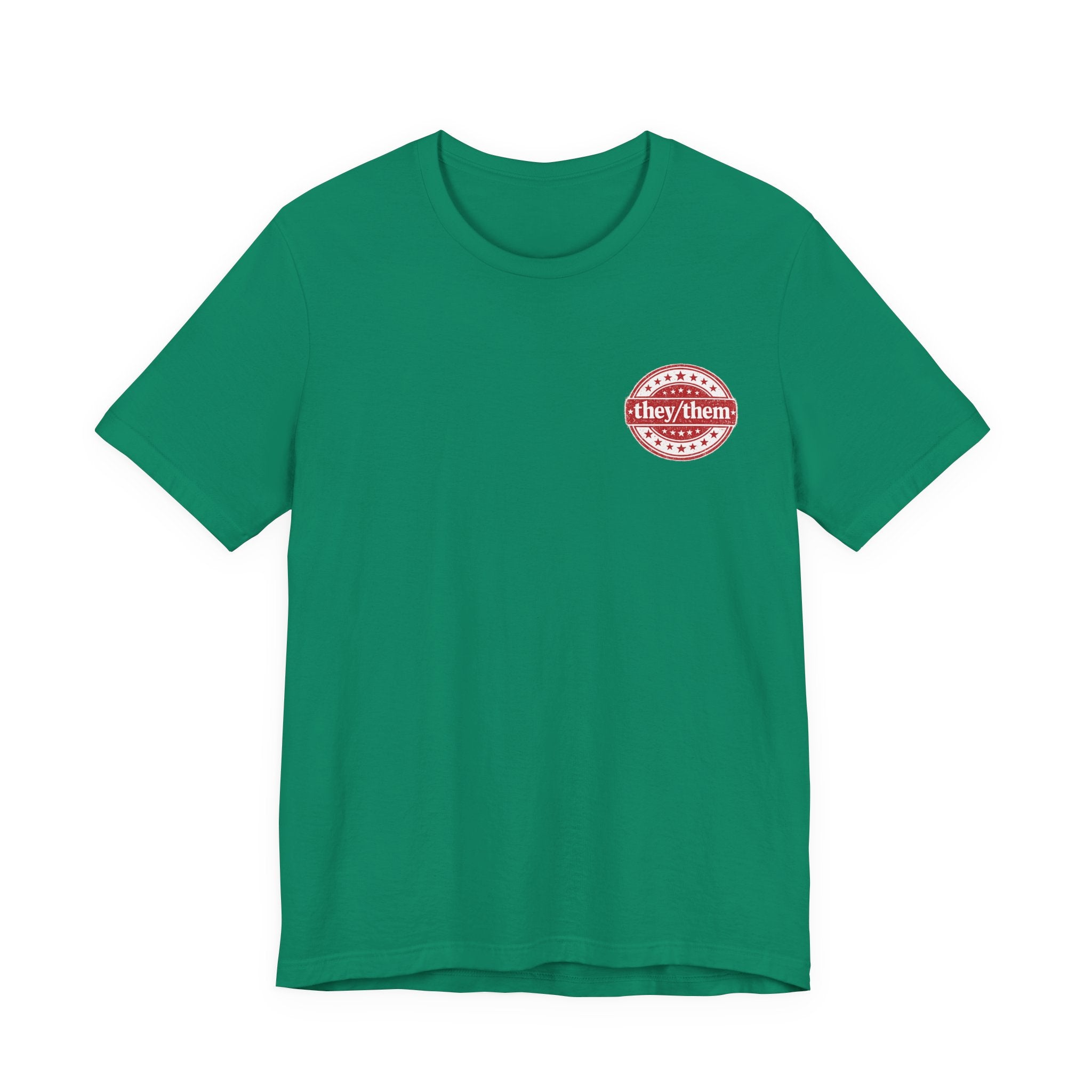 they/them Red Stamp Pronoun T-Shirt – Vintage Chest Graphic Tee