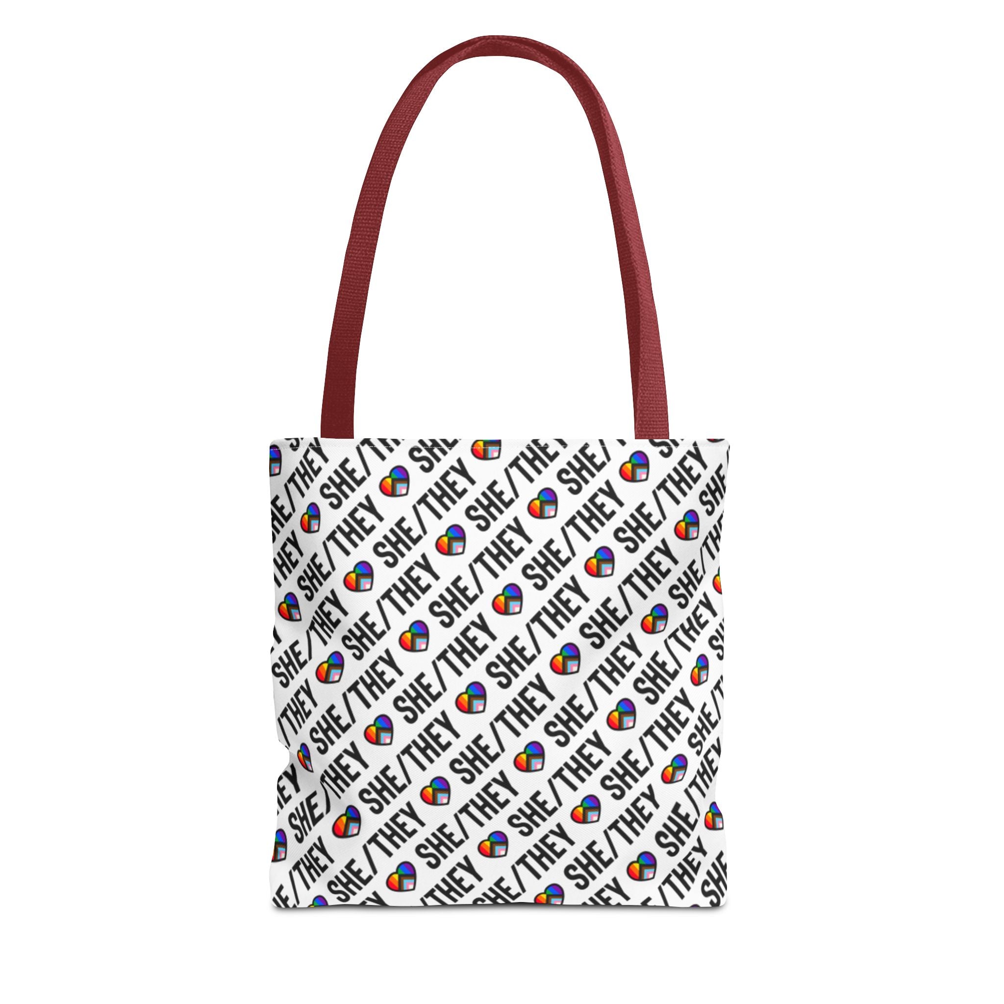 She/They Pride Pattern Tote Bag | All-Over Print Pronoun Carryall