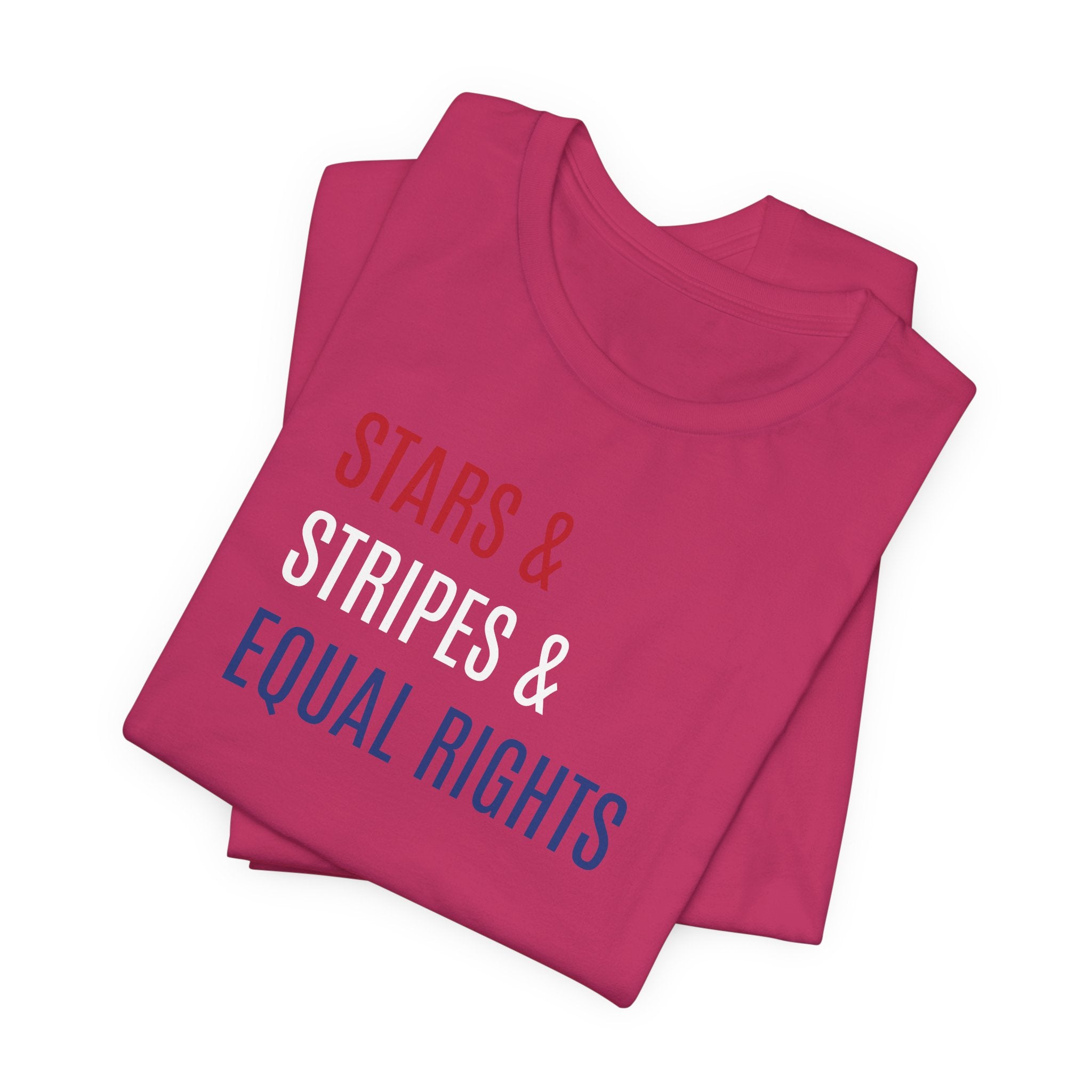 Stars, Stripes, Equal Rights T-Shirt - Red White Blue Patriotic Shirt - Progressive Politics - Women, Immigrants, BIPOC