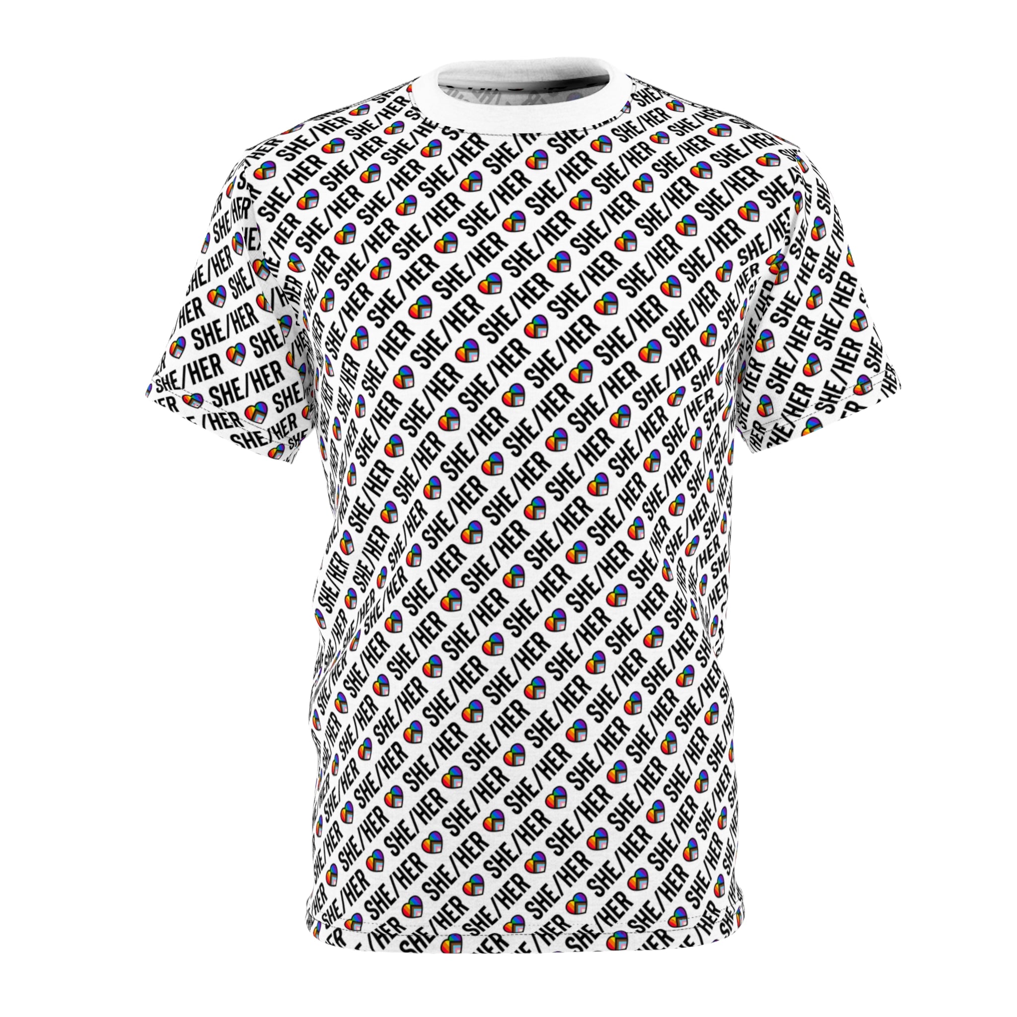 She/Her Pride Pattern T-Shirt | All-Over Print Pronoun Tee