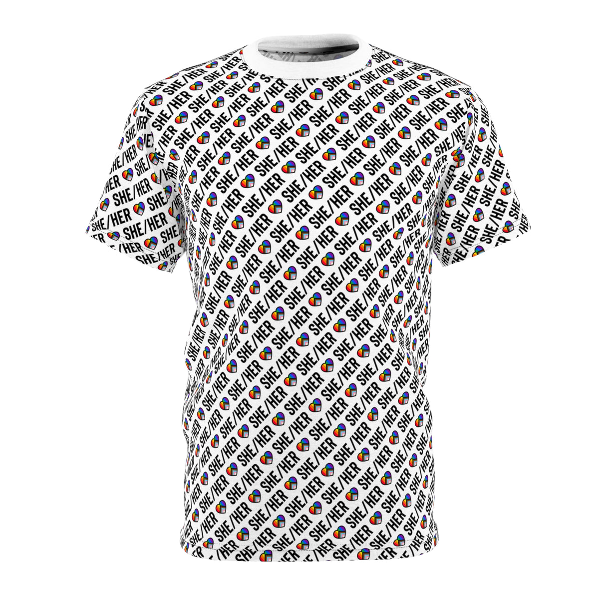 She/Her Pride Pattern T-Shirt | All-Over Print Pronoun Tee
