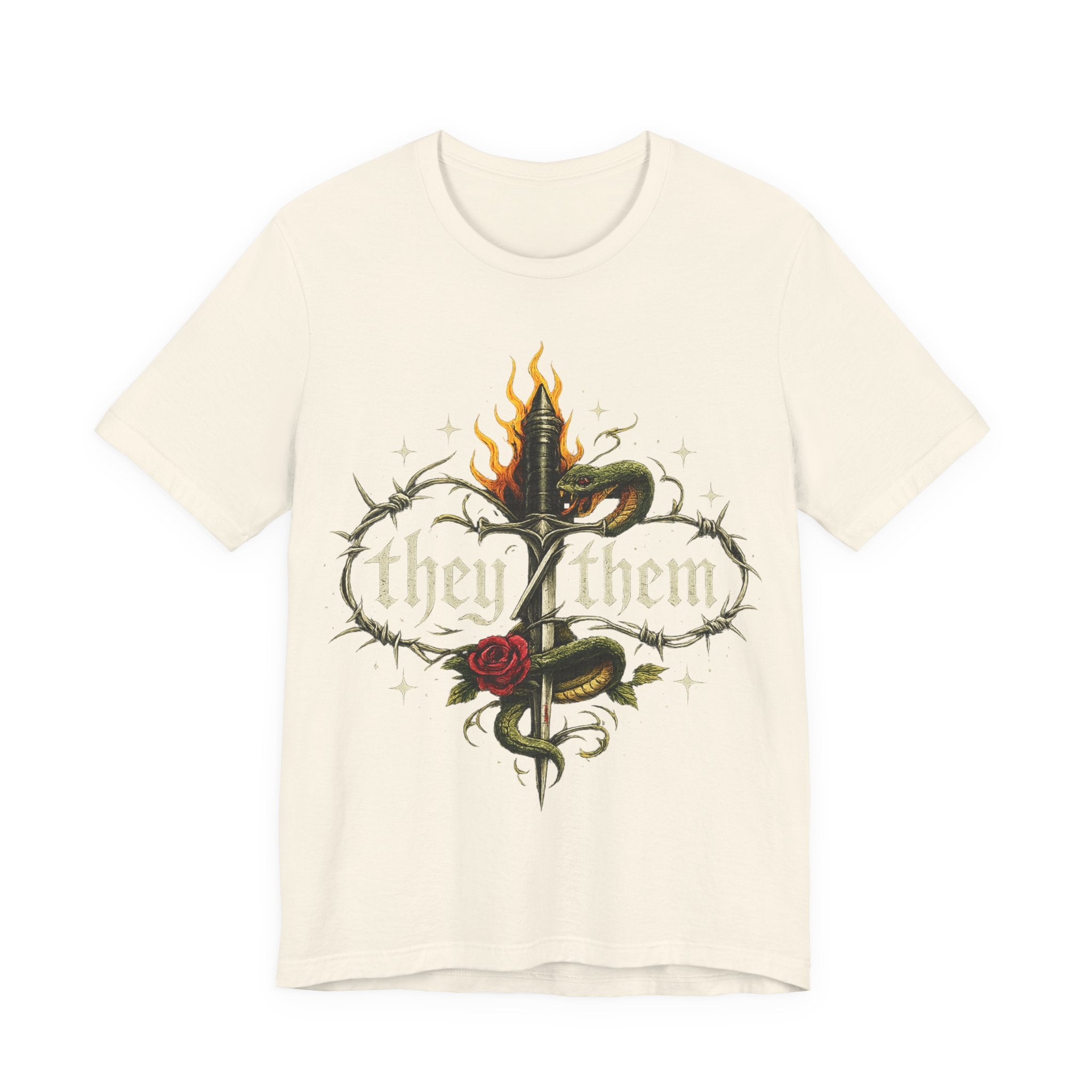 they/them Gothic Pronoun T-Shirt – Tattoo Flash Style Graphic Tee