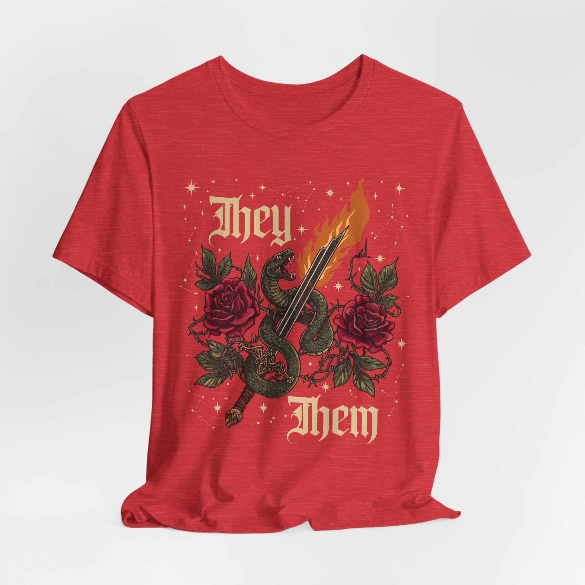 They/Them Gothic Tattoo T-Shirt | Bella+Canvas 3001 Pronoun Graphic Tee