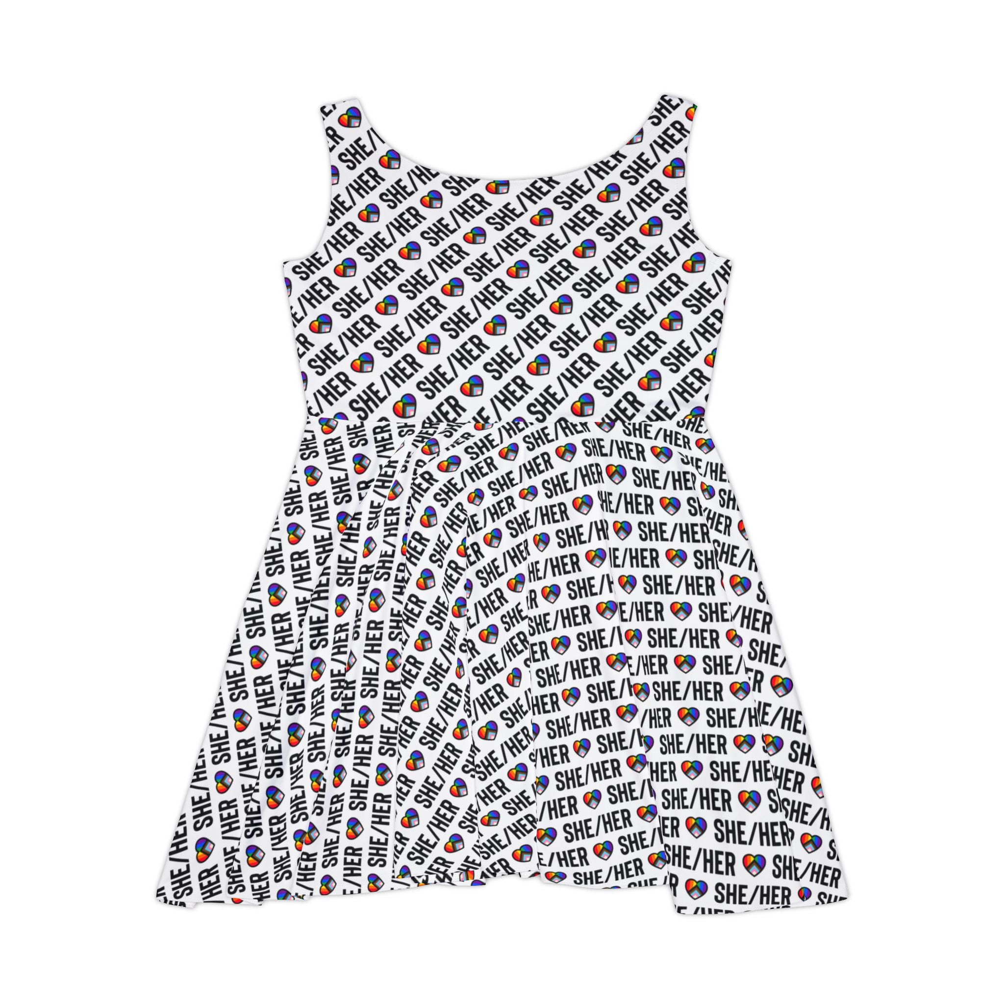 She/Her Pride Pattern Skater Dress | All-Over Print Pronoun Dress