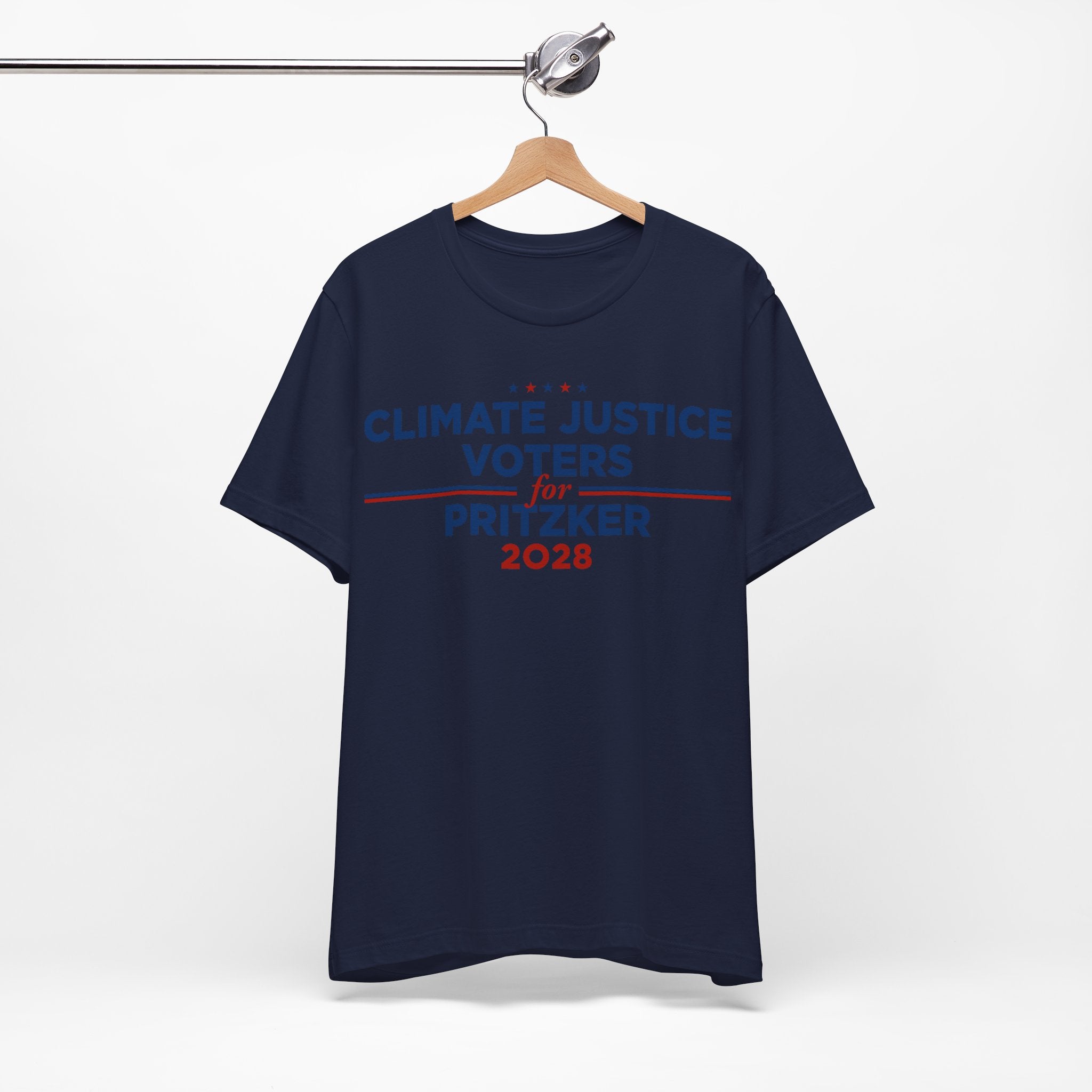 Climate Justice Voters for Pritzker 2028 T-Shirt | Bella+Canvas 3001 Political Graphic Tee
