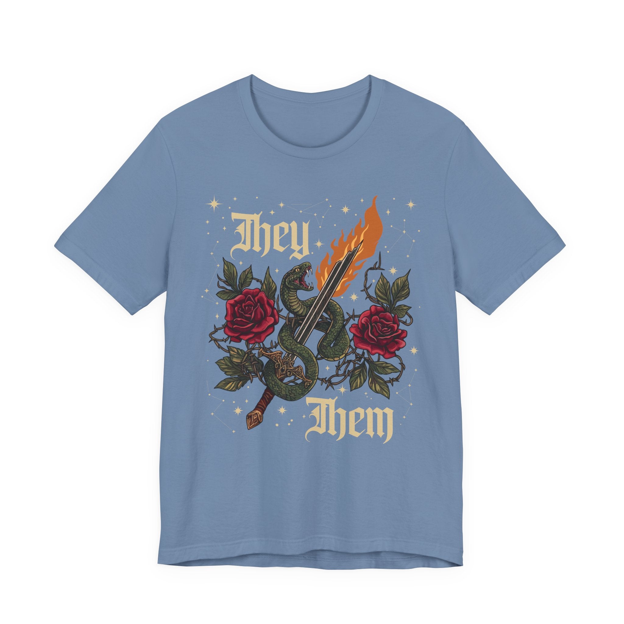 They/Them Gothic Tattoo T-Shirt | Bella+Canvas 3001 Pronoun Graphic Tee