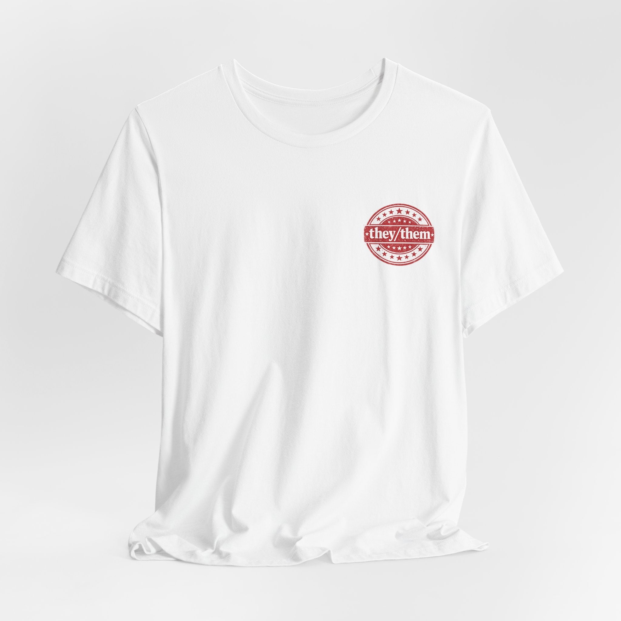they/them Red Stamp Pronoun T-Shirt – Vintage Chest Graphic Tee