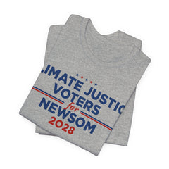Climate Justice Voters for Newsom 2028 T-Shirt | Bella+Canvas 3001 Political Graphic Tee