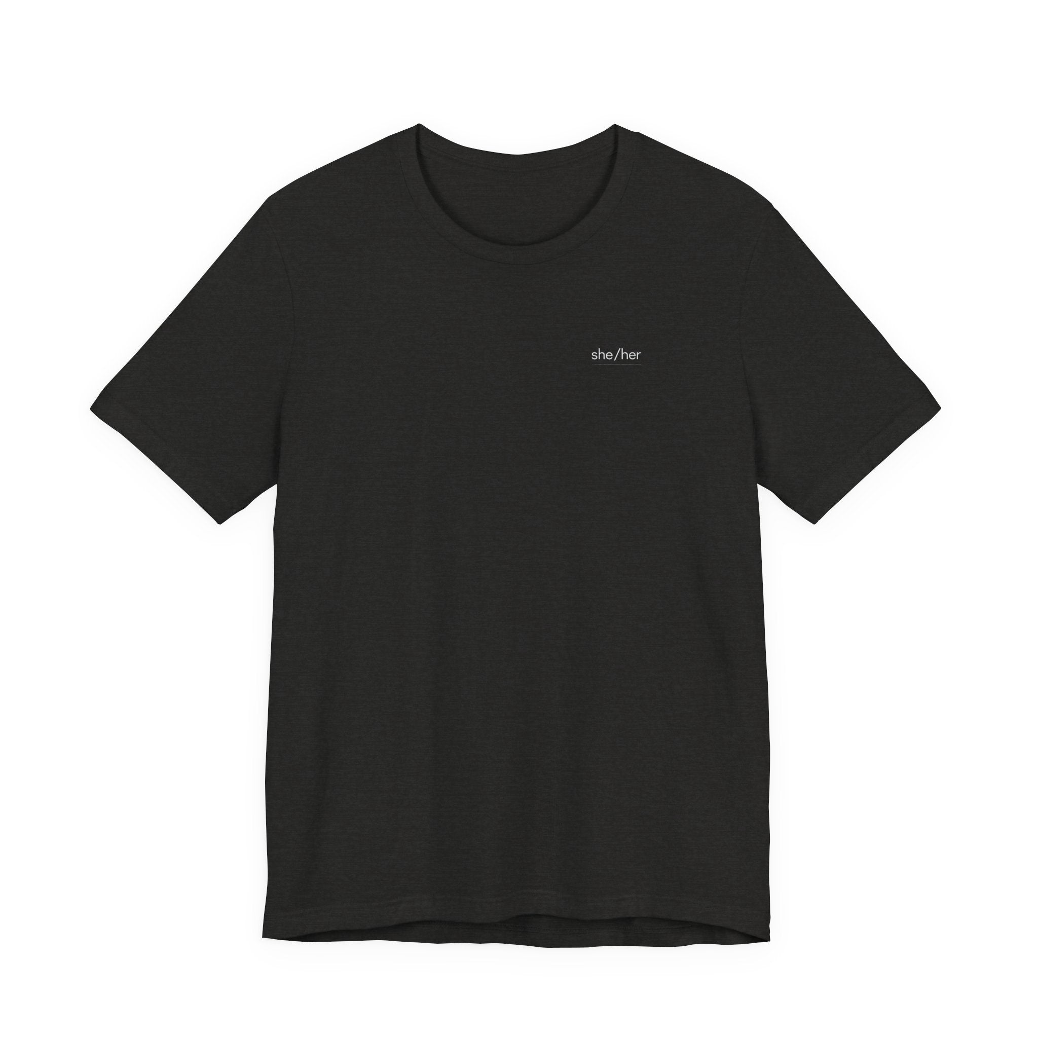 she/her Pronoun T-Shirt – Minimalist Underlined Chest Graphic Tee