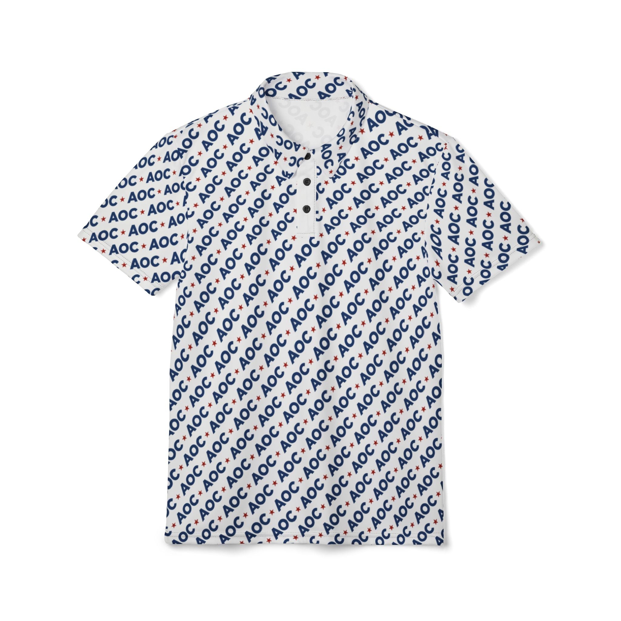 AOC All-Over Print Polo Shirt – Political Graphic Polo, Progressive Apparel, Alexandria Ocasio-Cortez Repeat Print Shirt