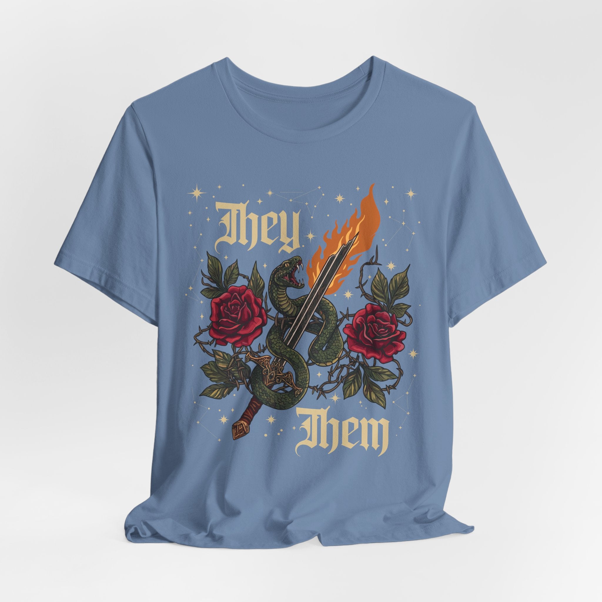 They/Them Gothic Tattoo T-Shirt | Bella+Canvas 3001 Pronoun Graphic Tee