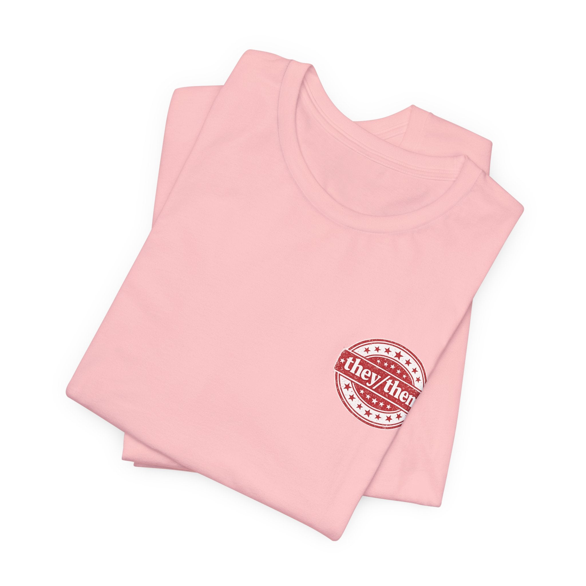 they/them Red Stamp Pronoun T-Shirt – Vintage Chest Graphic Tee