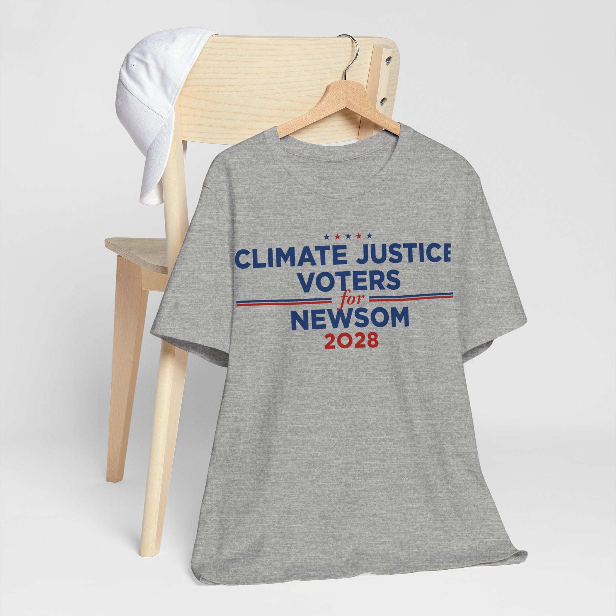 Climate Justice Voters for Newsom 2028 T-Shirt | Bella+Canvas 3001 Political Graphic Tee