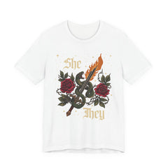 She/They Gothic Tattoo T-Shirt | Bella+Canvas 3001 Pronoun Graphic Tee