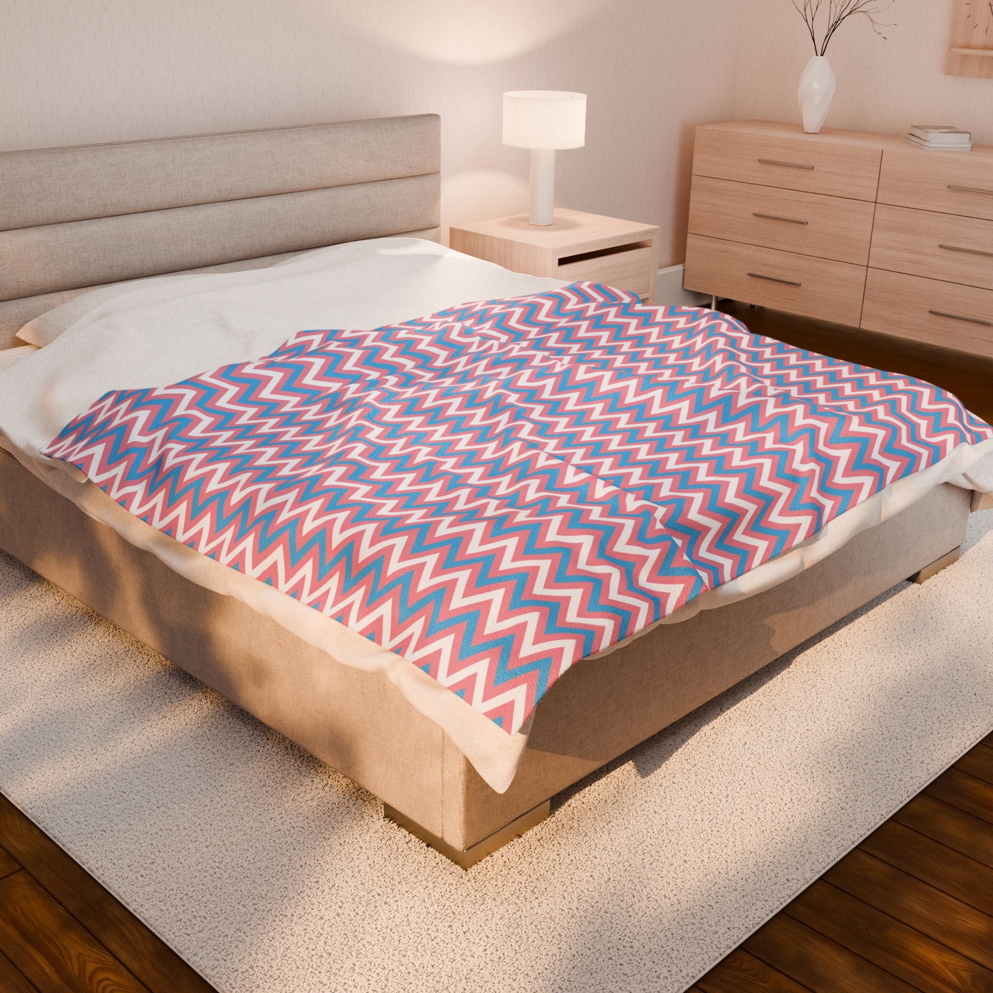 Transgender Flag Chevron Pattern Velveteen Plush Blanket - Coming Out Christmas Pride Blue Pink White