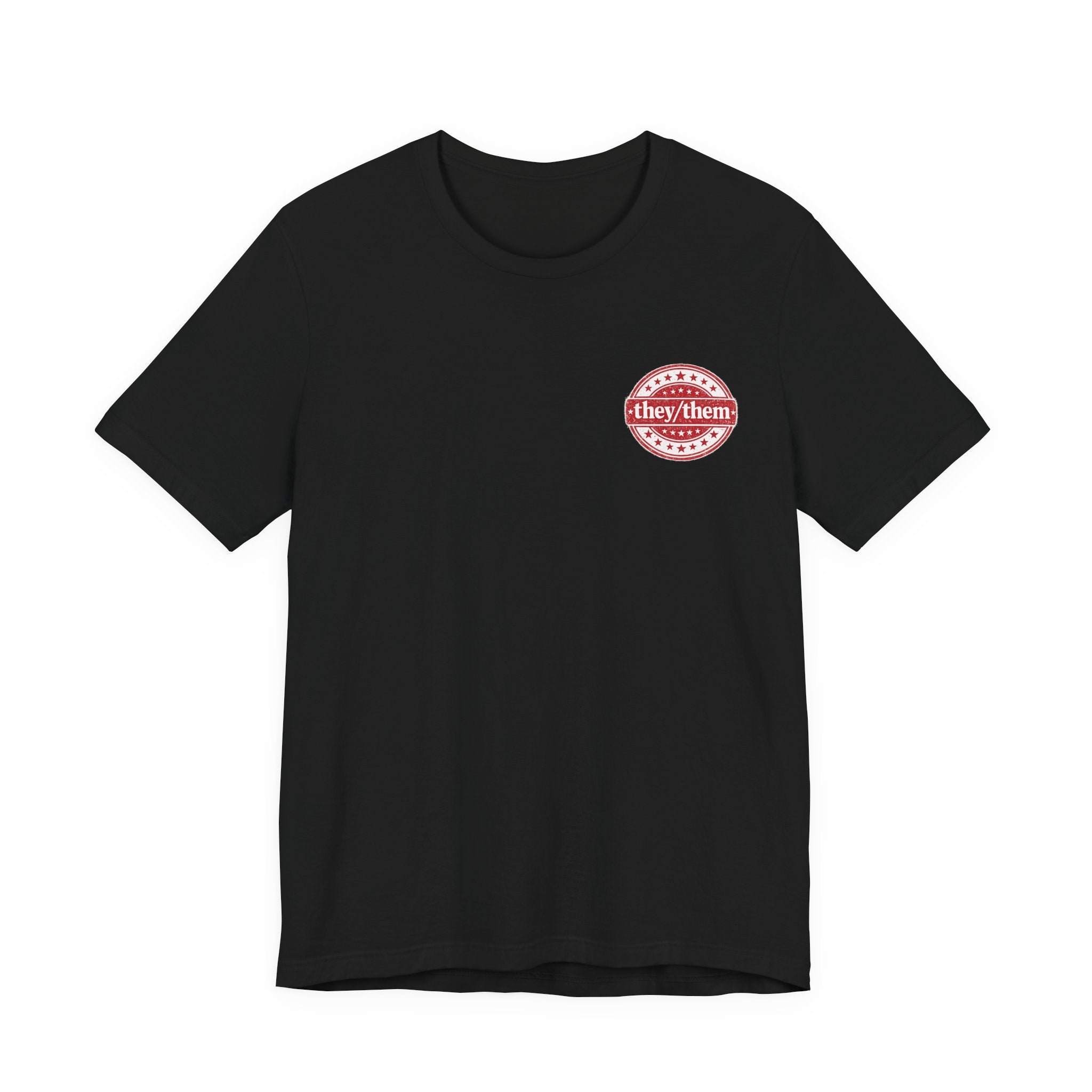 they/them Red Stamp Pronoun T-Shirt – Vintage Chest Graphic Tee