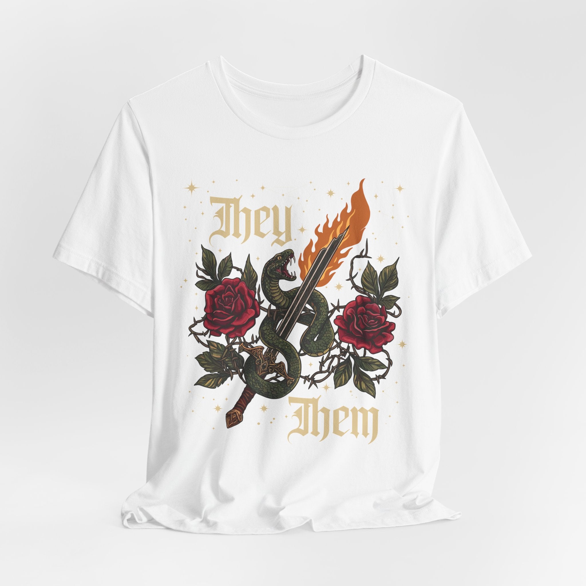 They/Them Gothic Tattoo T-Shirt | Bella+Canvas 3001 Pronoun Graphic Tee