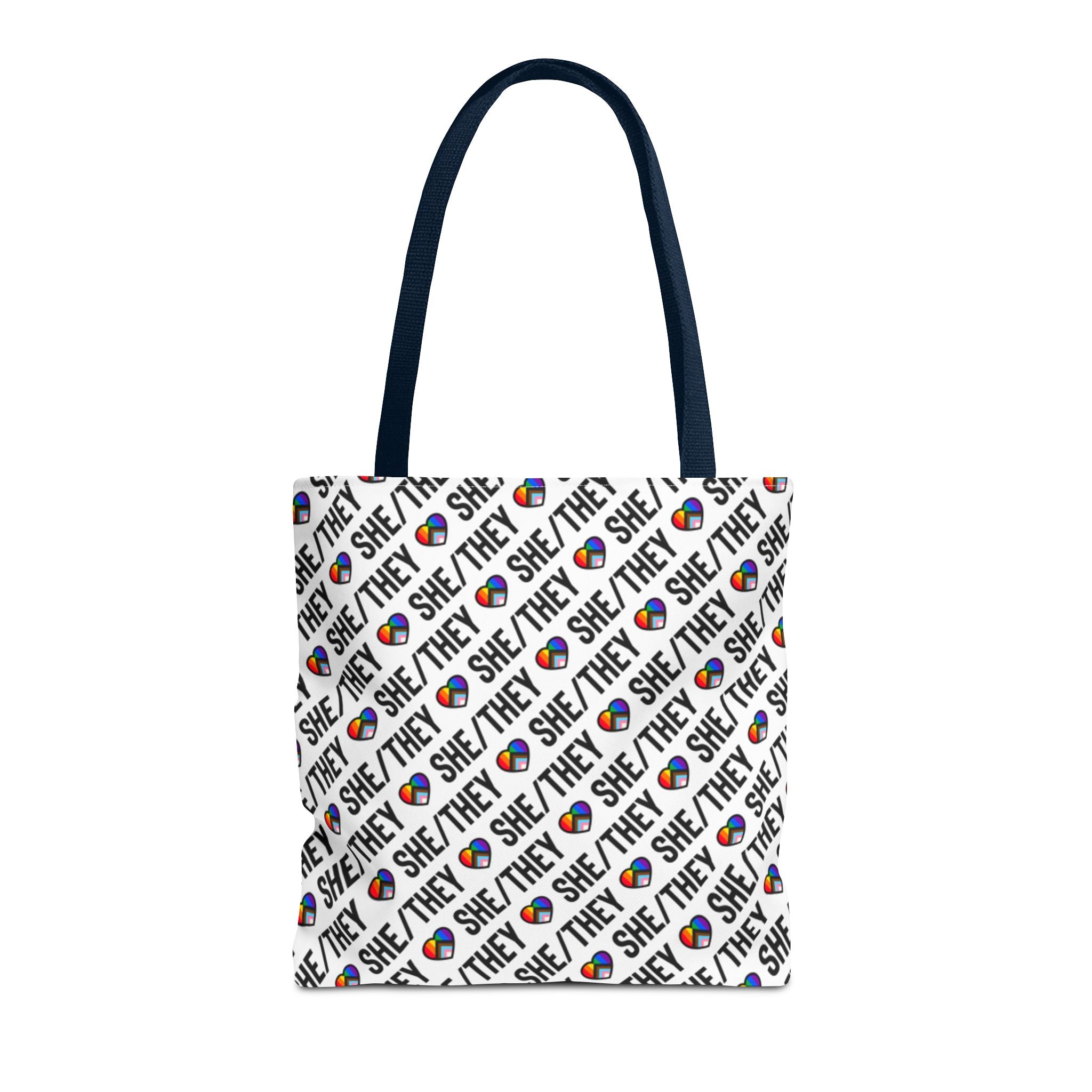 She/They Pride Pattern Tote Bag | All-Over Print Pronoun Carryall