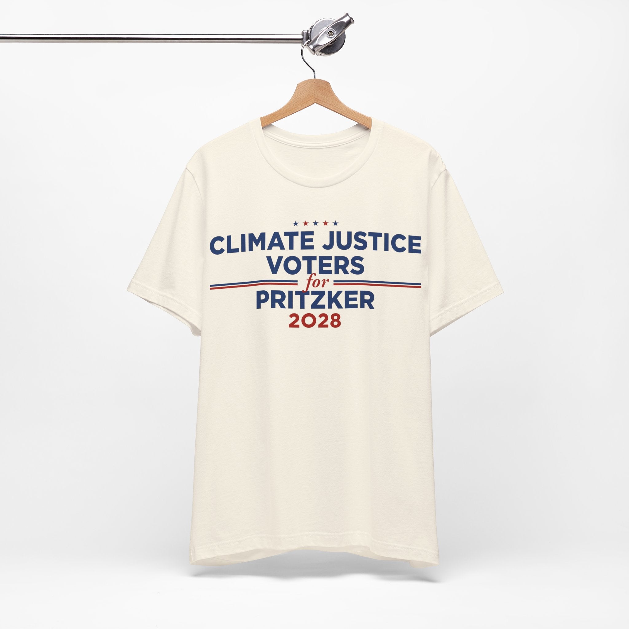 Climate Justice Voters for Pritzker 2028 T-Shirt | Bella+Canvas 3001 Political Graphic Tee
