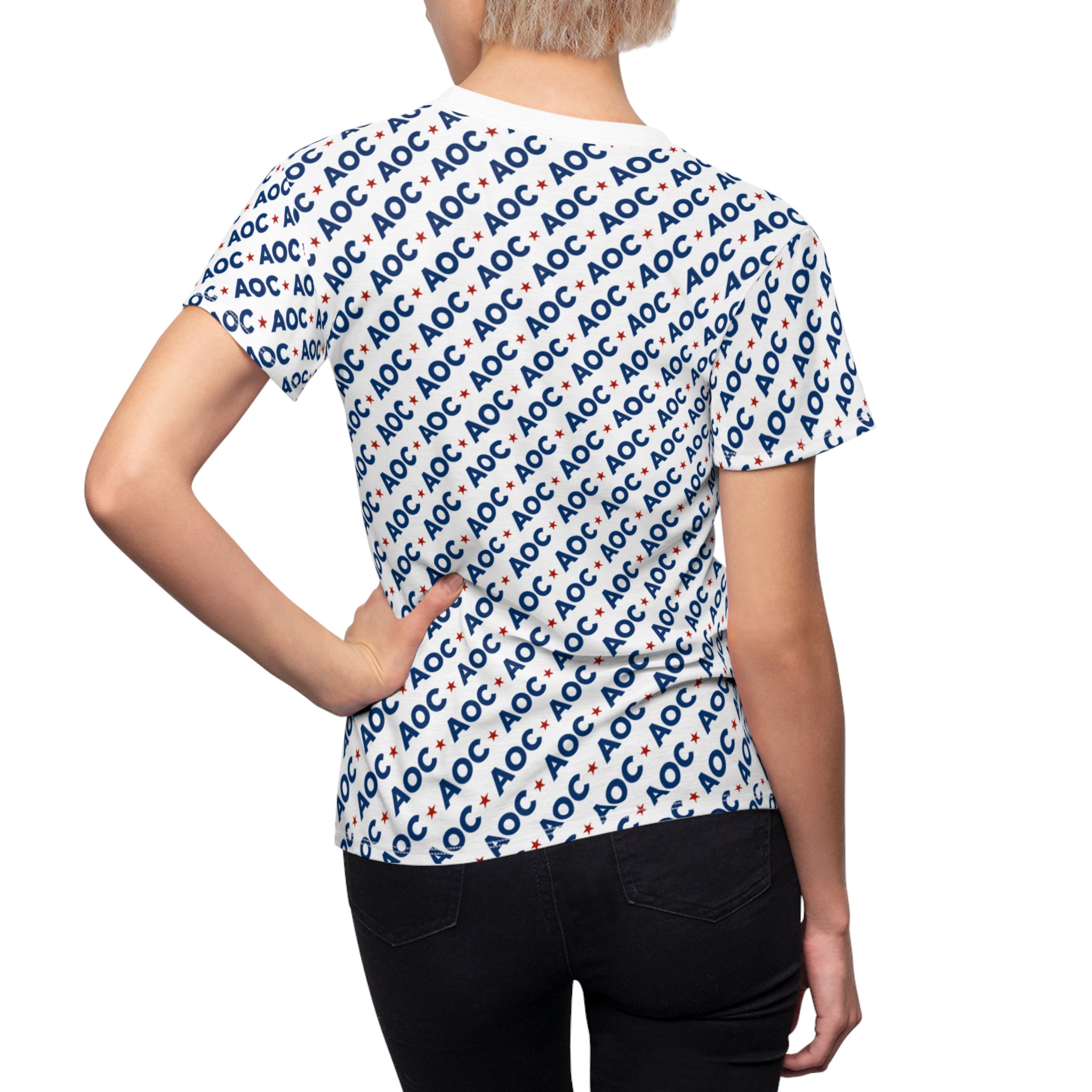 AOC Women’s All-Over Print T-Shirt – Political Graphic Tee for Progressive Everyday Style