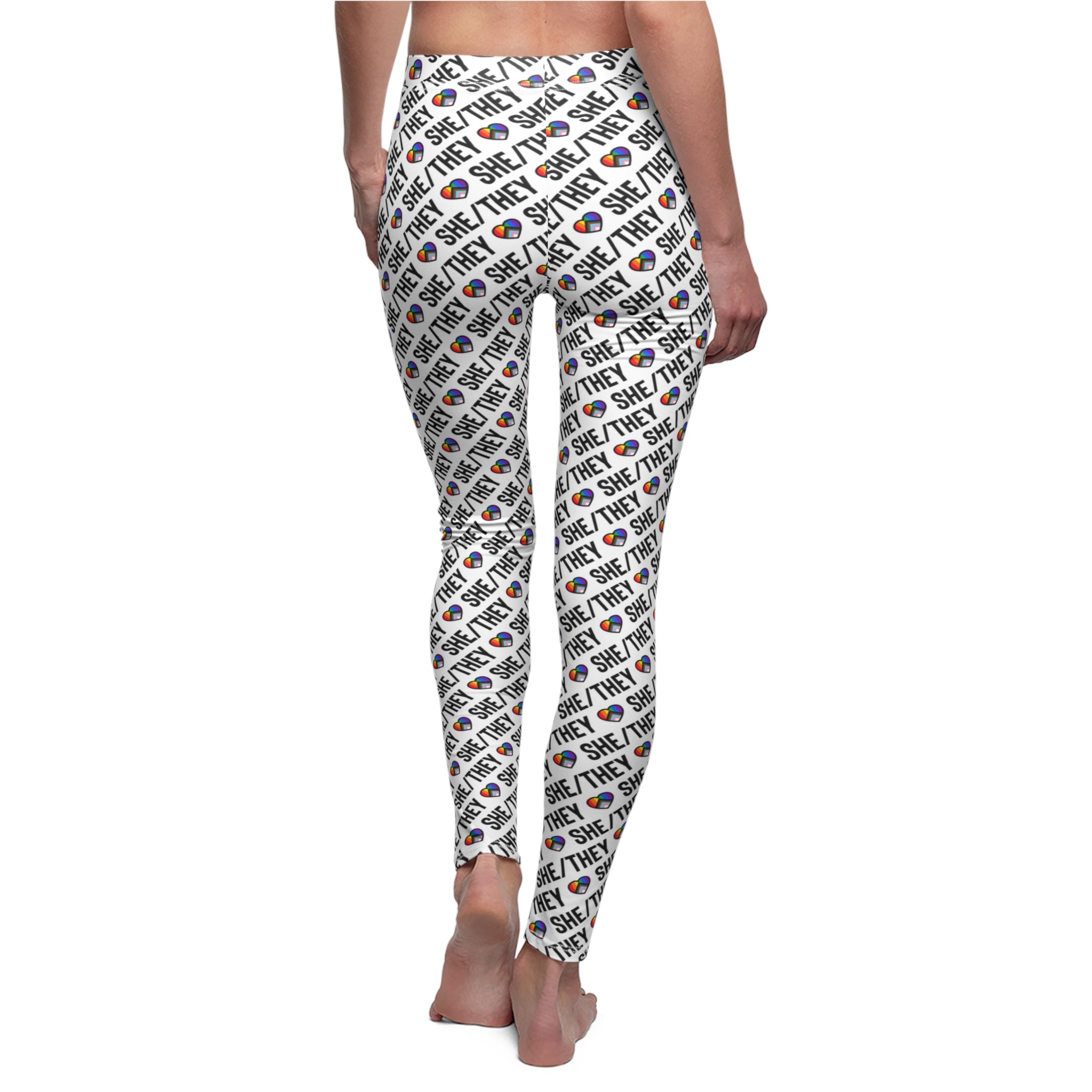She/They Pride Pattern Leggings | All-Over Print Pronoun Leggings