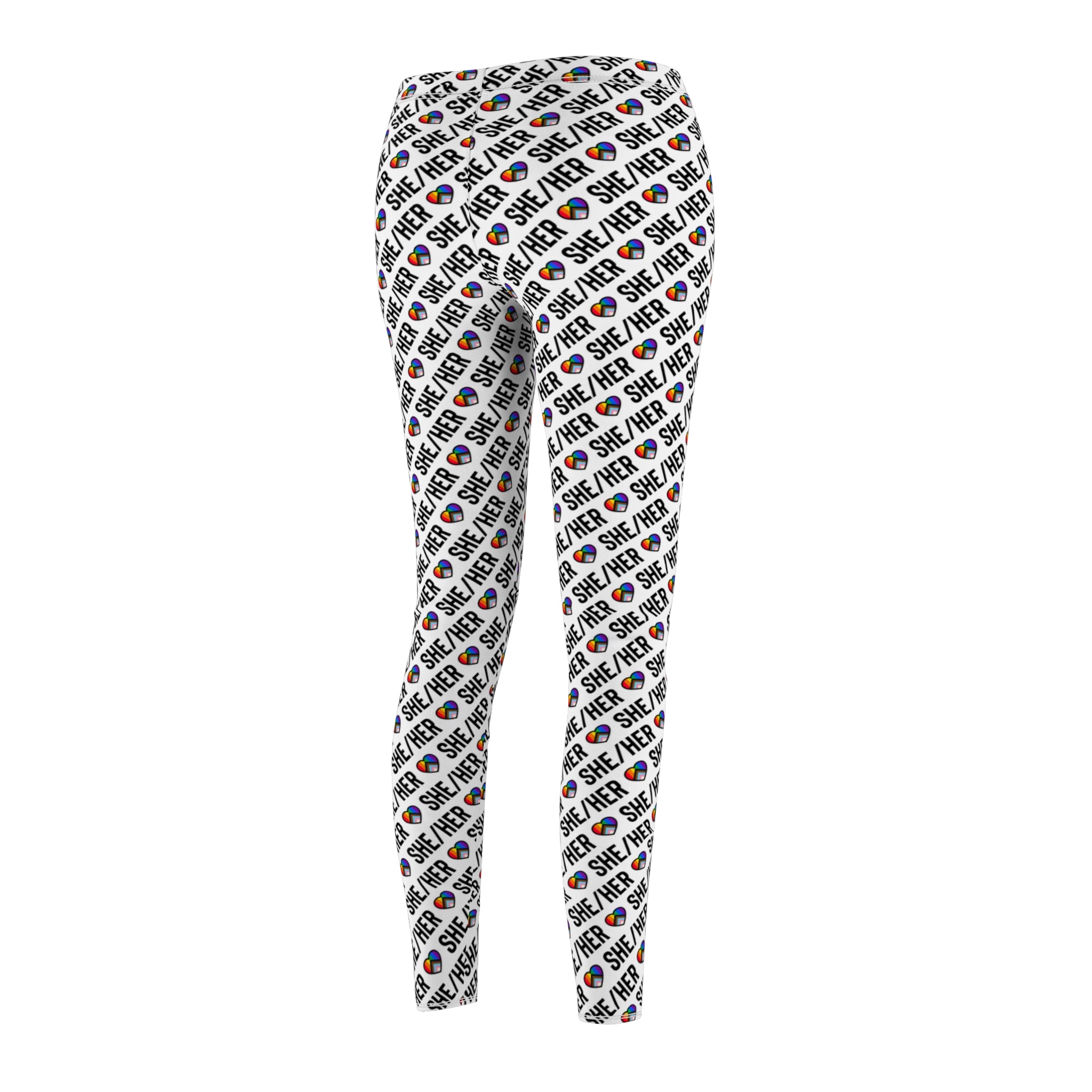She/Her Pride Pattern Leggings | All-Over Print Pronoun Leggings