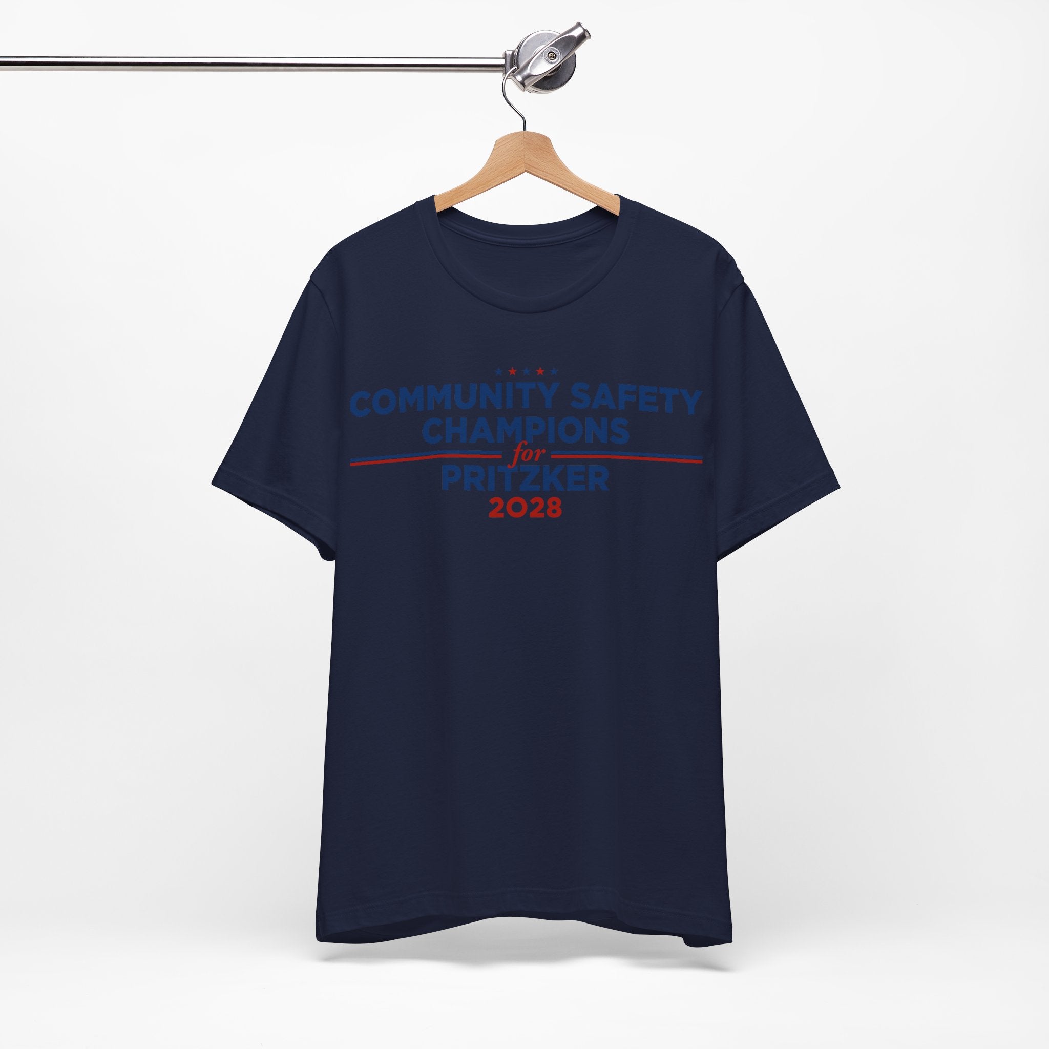 Community Safety Champions for Pritzker 2028 T-Shirt | Bella+Canvas 3001 Political Graphic Tee