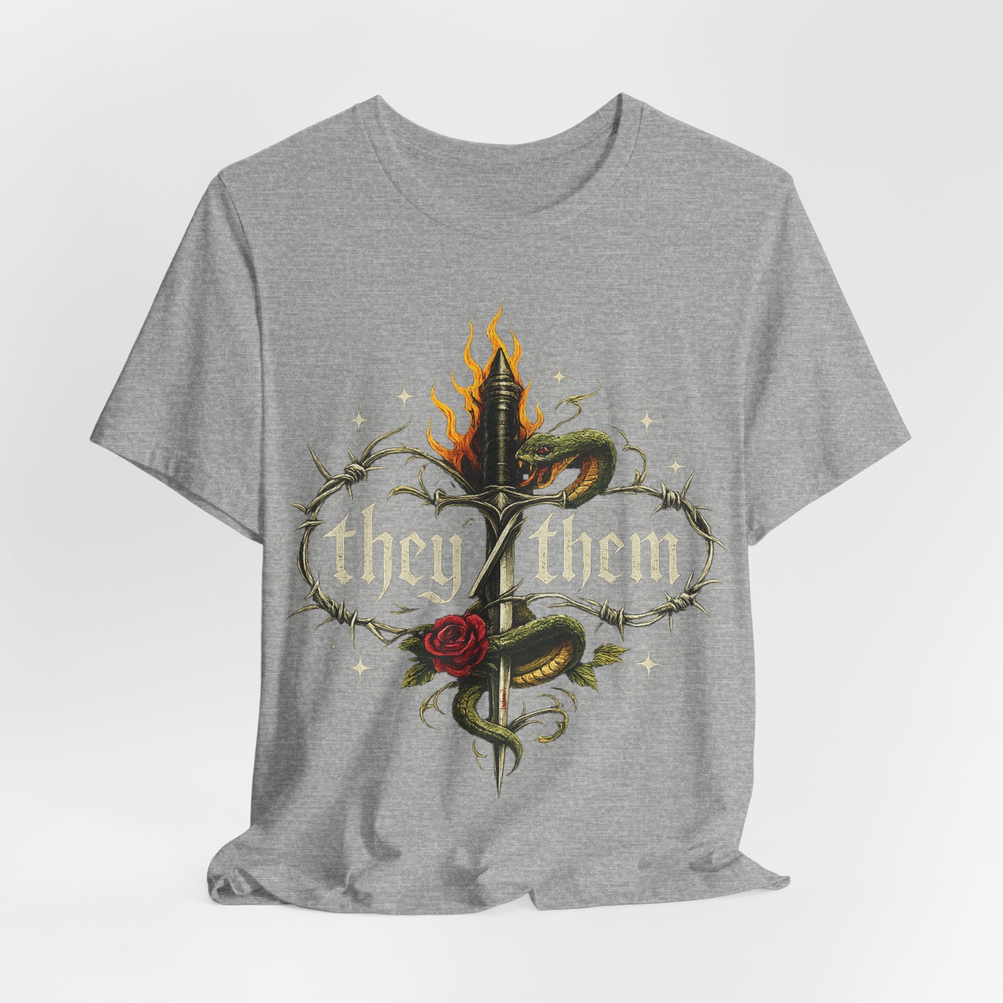 they/them Gothic Pronoun T-Shirt – Tattoo Flash Style Graphic Tee