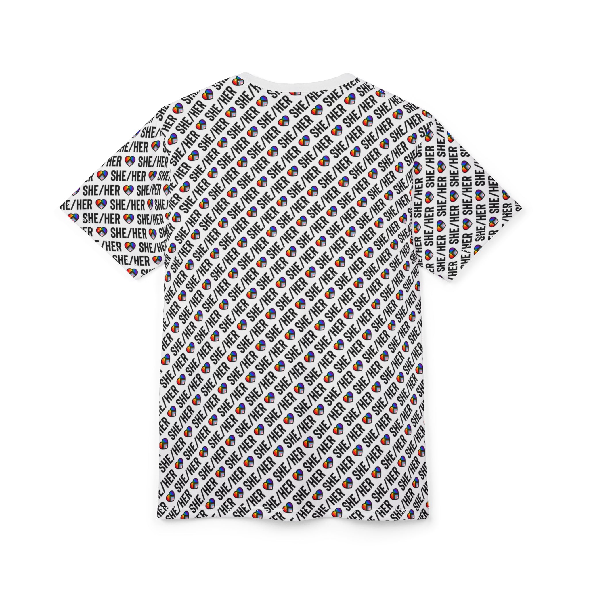 She/Her Pride Pattern T-Shirt | All-Over Print Pronoun Tee