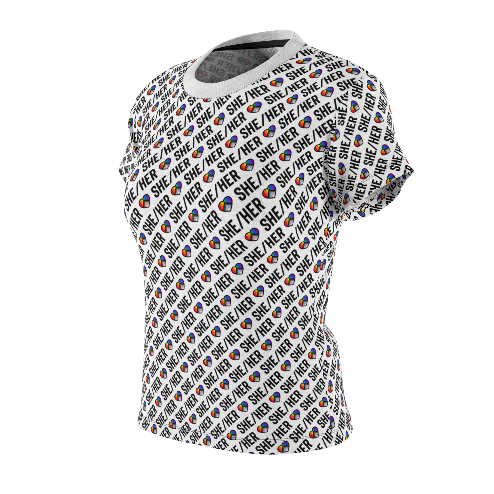 She/Her Pride Pattern Women’s T-Shirt | All-Over Print Pronoun Tee