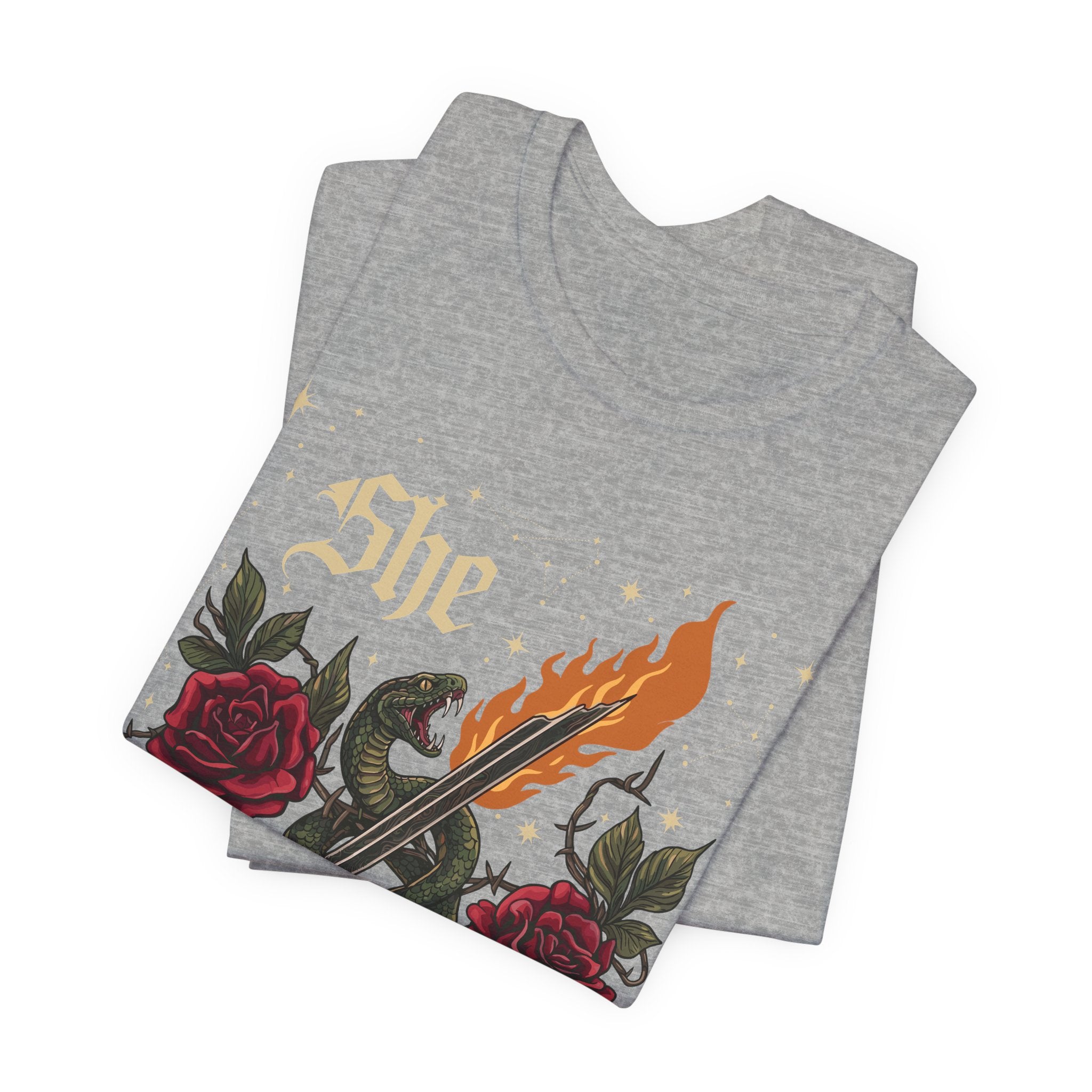 She/They Gothic Tattoo T-Shirt | Bella+Canvas 3001 Pronoun Graphic Tee