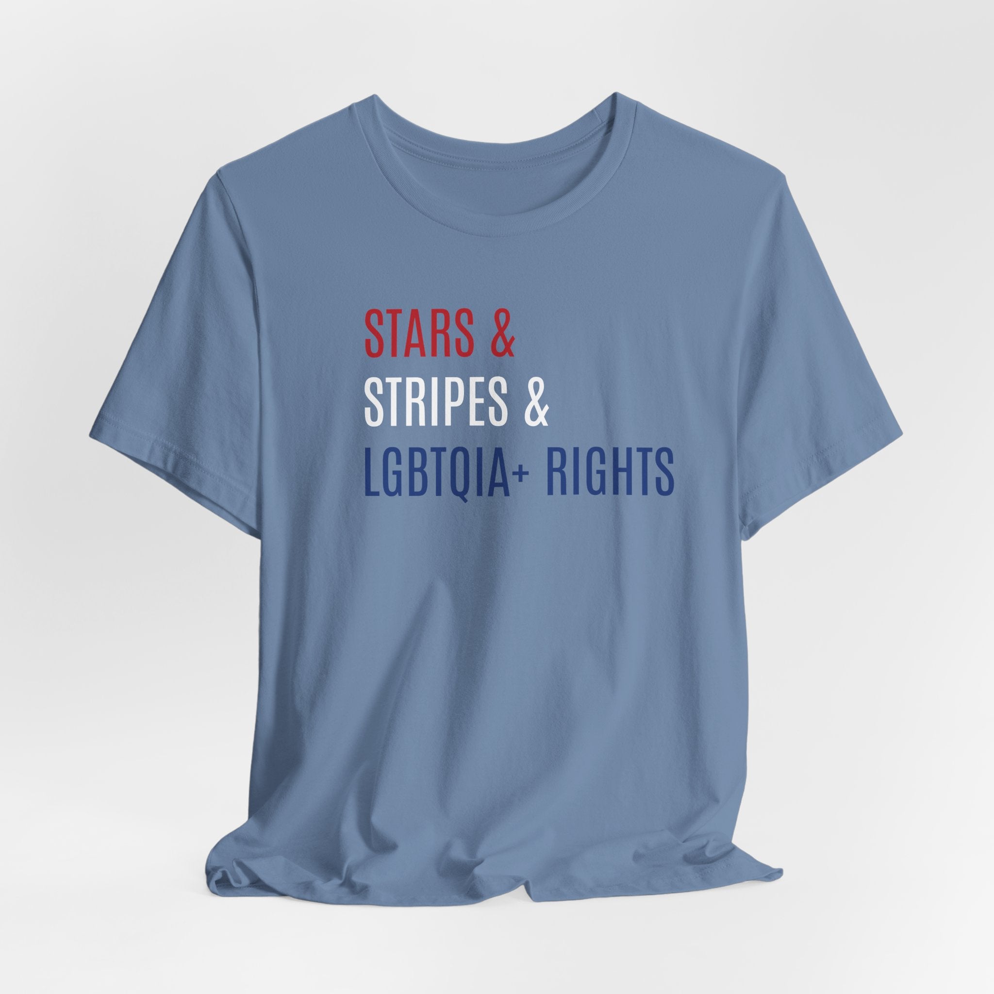 Stars, Stripes, LGBTQIA+ Rights Unisex T-Shirt - Red White Blue Patriotic Shirt - Gay Trans Non-Binary Progressive Shirt