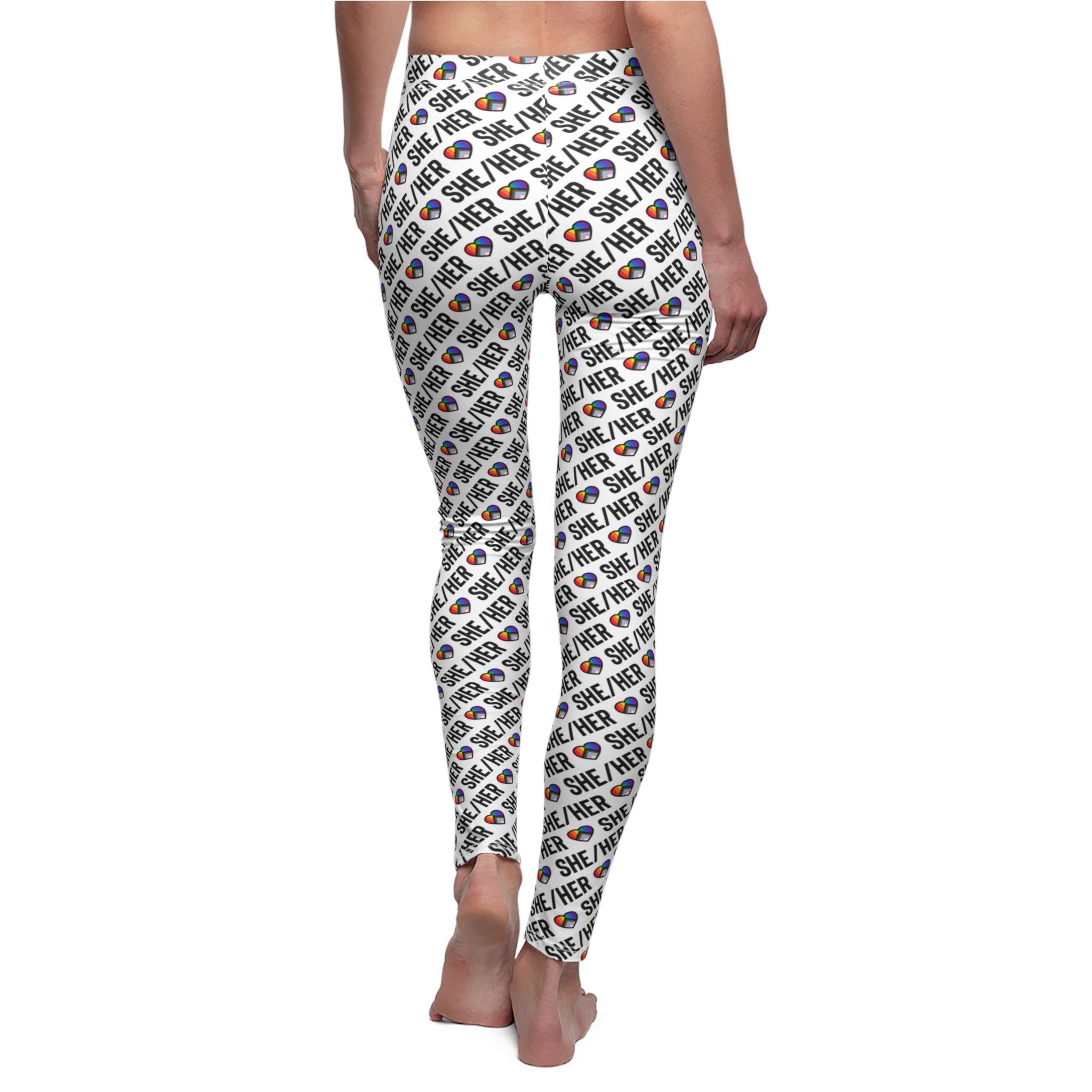 She/Her Pride Pattern Leggings | All-Over Print Pronoun Leggings