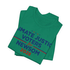 Climate Justice Voters for Newsom 2028 T-Shirt | Bella+Canvas 3001 Political Graphic Tee