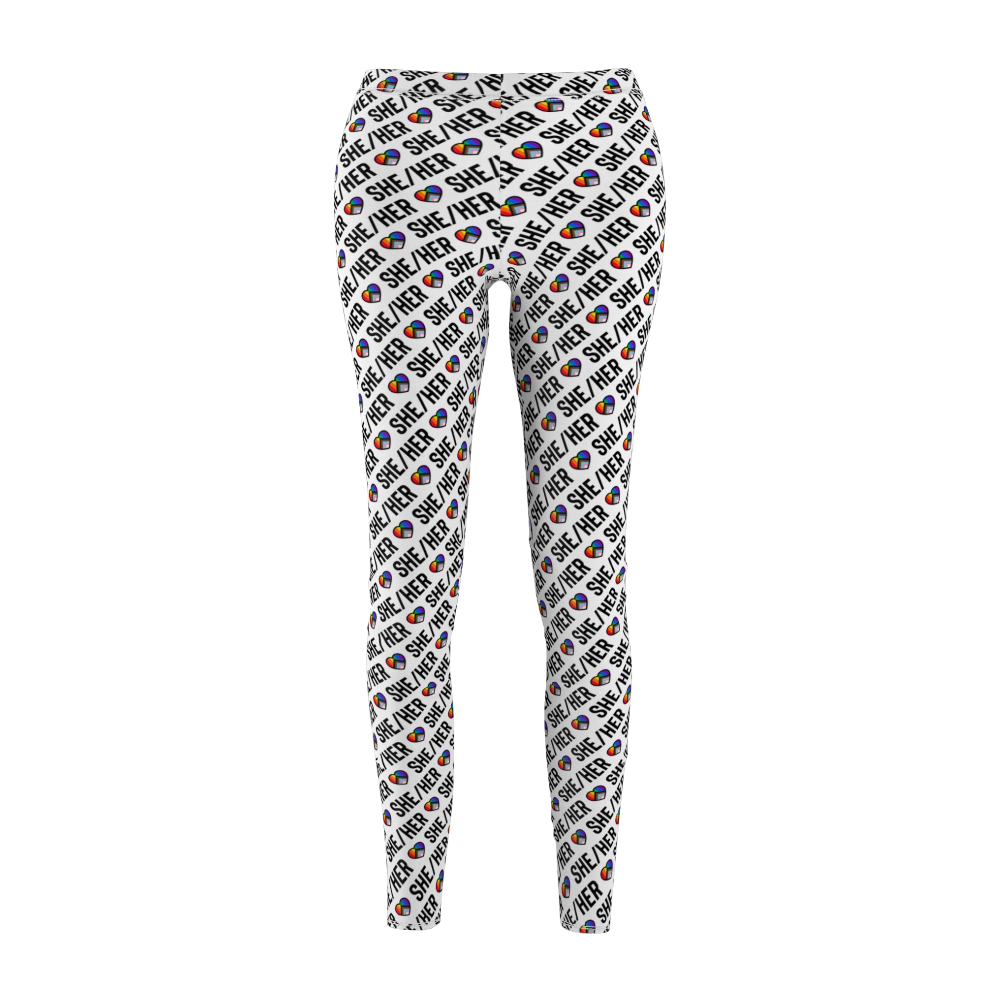 She/Her Pride Pattern Leggings | All-Over Print Pronoun Leggings