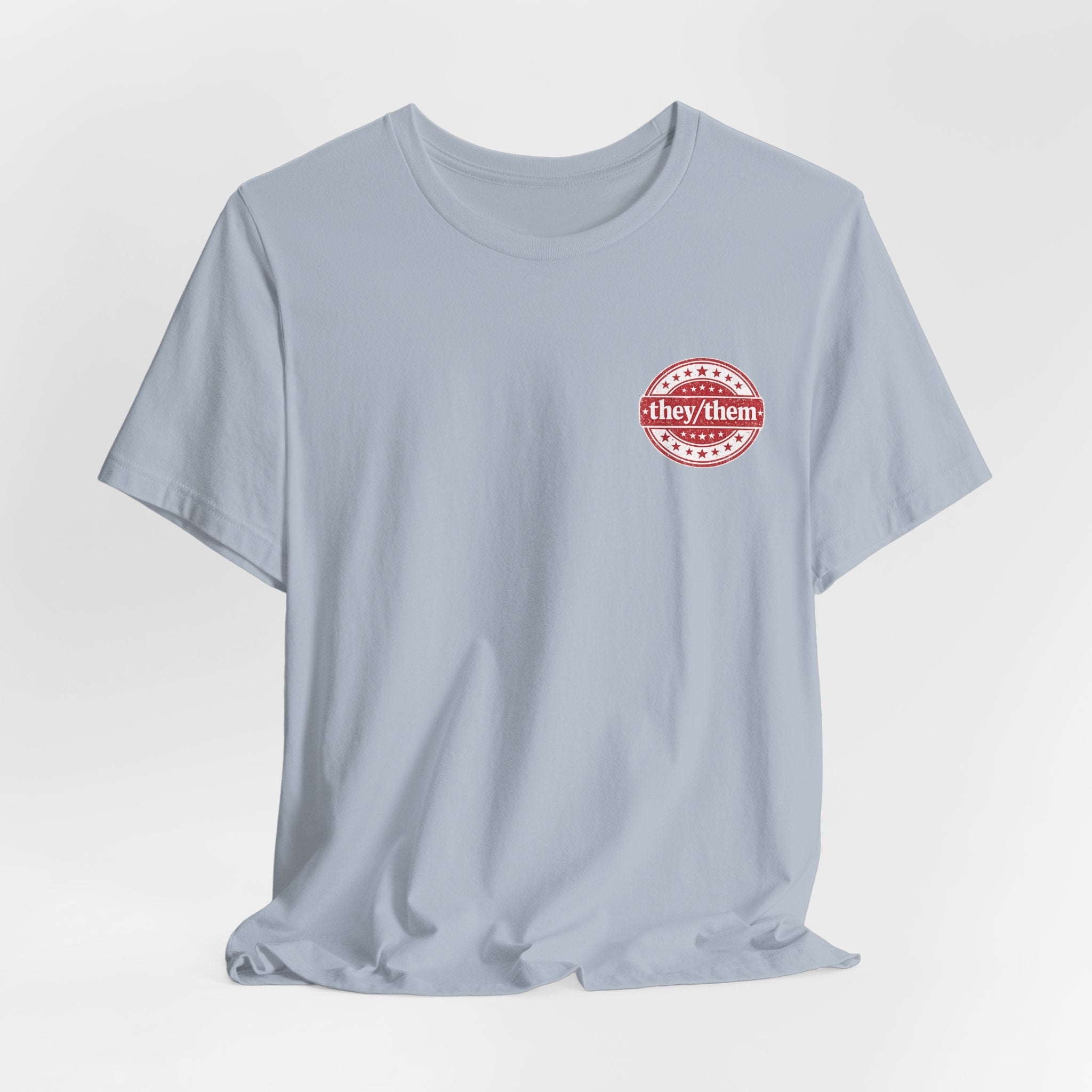 they/them Red Stamp Pronoun T-Shirt – Vintage Chest Graphic Tee