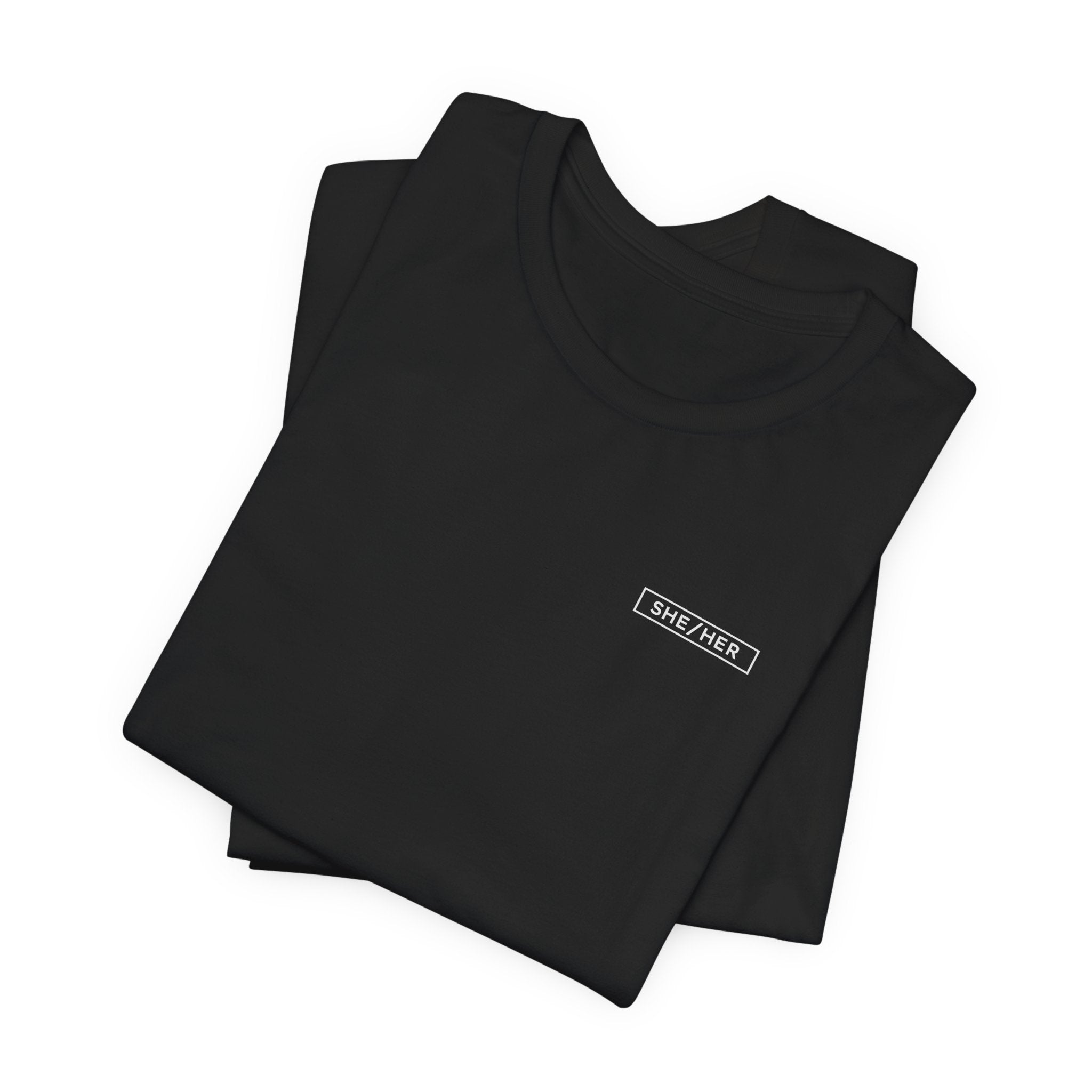 She/Her Pronoun T-Shirt – Minimalist Chest Graphic Tee