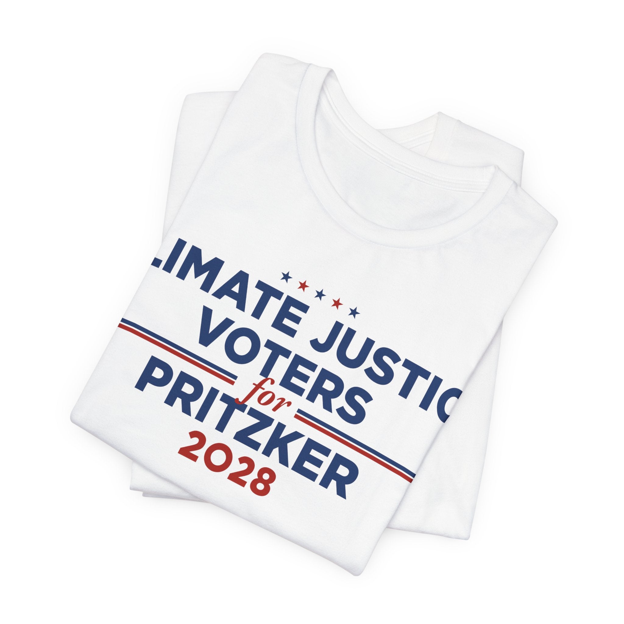 Climate Justice Voters for Pritzker 2028 T-Shirt | Bella+Canvas 3001 Political Graphic Tee